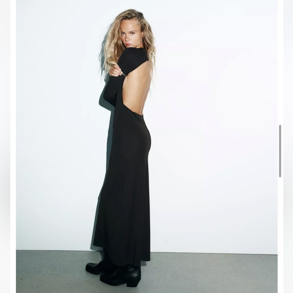 Zara NWT open back crepe dress dark brown 5039/844